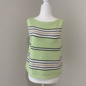 BN8 Jeanne Pierre Light Green Stripe Knit Top Sleeveless Cotton Medium